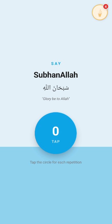 Heemu app showing Dhikr counter
