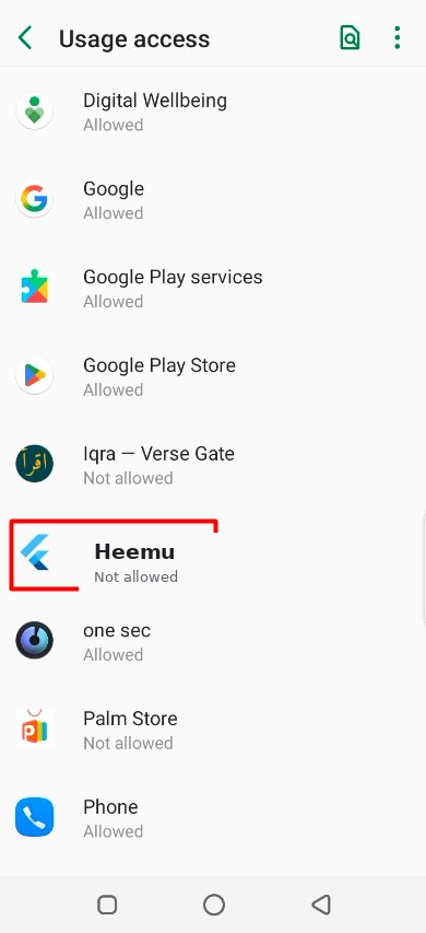 Usage access settings with Heemu highlighted