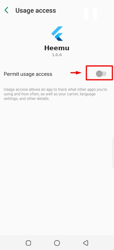 Heemu page with Permit usage access toggle highlighted